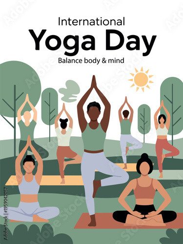 People practicing yoga outdoors on International Yoga Day