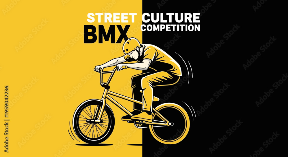 Naklejka premium Dynamic Bmx Rider In Street Culture Competition Action