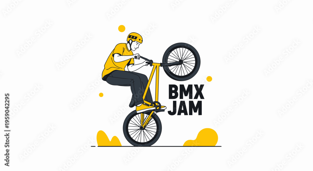 Fototapeta premium Dynamic Bmx Rider Performing A Wheelie Trick With Bold Text