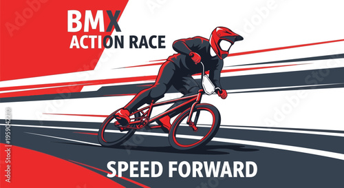 Dynamic Bmx Rider In Action Race Speeding Forward Illustration