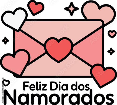 Pink envelope with hearts and text Feliz Dia dos Namorados
