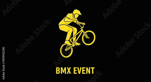Dynamic Bmx Rider Performing A Trick On Black Background Vibrant Yellow Graphic