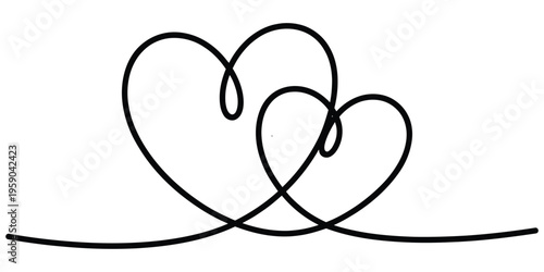 Continuous single line drawing of two intertwined hearts representing love and romantic connection