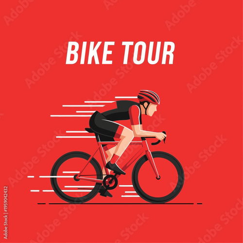 Dynamic Cyclist On A Red Background With Motion Blur Effect