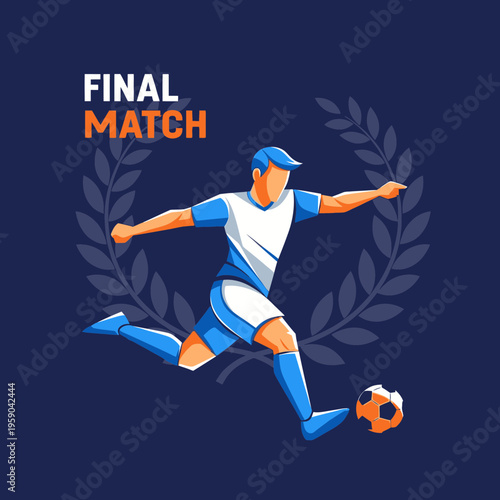 Dynamic Football Player Kicking Ball During a Highly Anticipated Final Match, Artistic Design