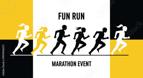 Dynamic Fun Run Marathon Event Graphic With Silhouettes Of Runners