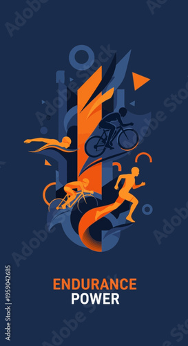 Dynamic Endurance Athlete Illustration Showcasing Triathlon Competition and Athletic Achievement