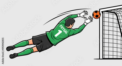 Dynamic Futsal Goalie Makes Incredible Aerial Save Action Shot