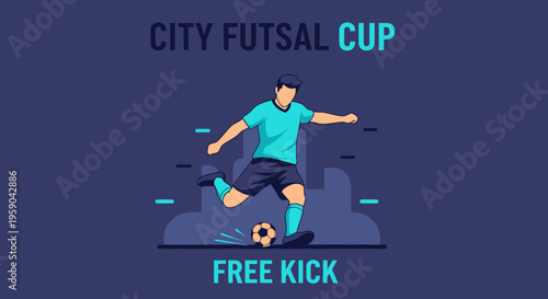 Dynamic Futsal Player Executes Powerful Free Kick Amidst Urban Setting