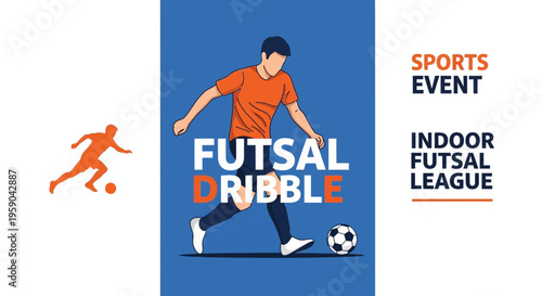 Dynamic Futsal Player Dribbling and Controlling the Ball in Vibrant Sports Illustration