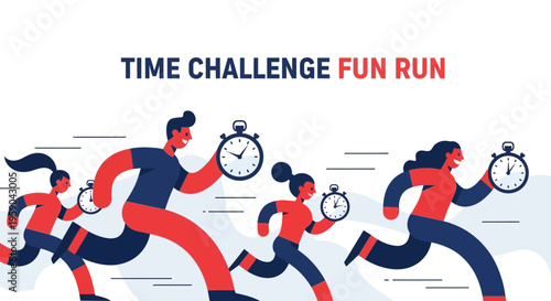 Dynamic Group Race Against Time Fun Run Challenge Illustration