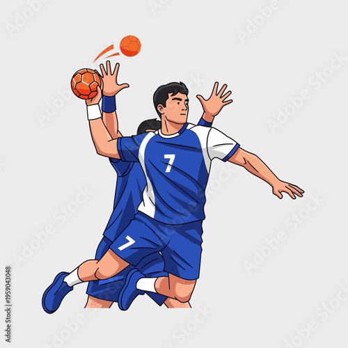 Dynamic Handball Action Depicted With Two Players Throwing The Ball Energetically And Skillfully