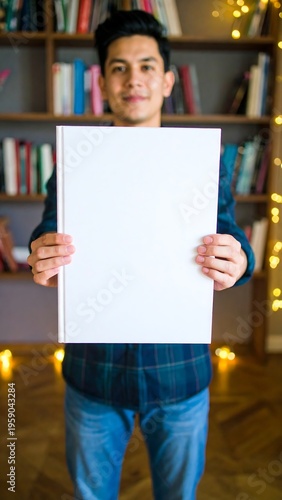 Person holding blank book