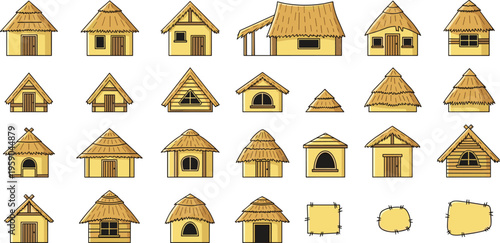 set of wooden house icons