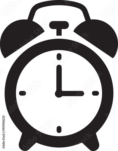 Black retro alarm clock on a clean white background, showing time and morning wake-up concept