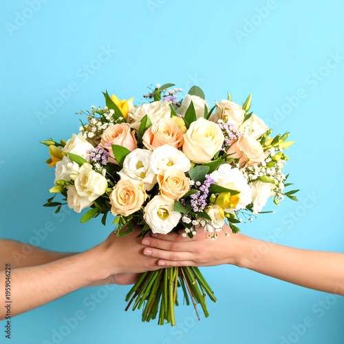 Bouquet of flowers held by two hands