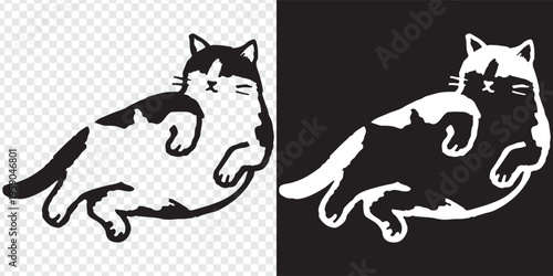 sleeping cat stretching in flat design vector illustration
