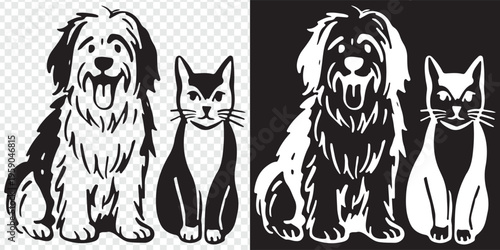 friendly dog and cat sitting together flat design vector illustration