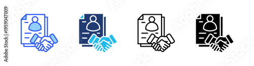 Employment Contract Multi Style Icon Set Vector 