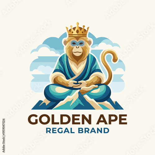 An artistic representation of a monkey character adorned with a crown, embodying regal wisdom and playfulness for the Golden Ape Regal Brand in a unique, captivating way.