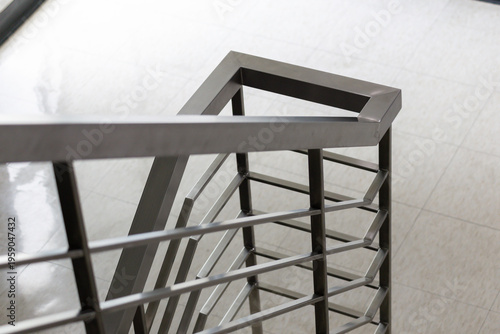 фотографія stainless steel handrail detail with horizontal bars