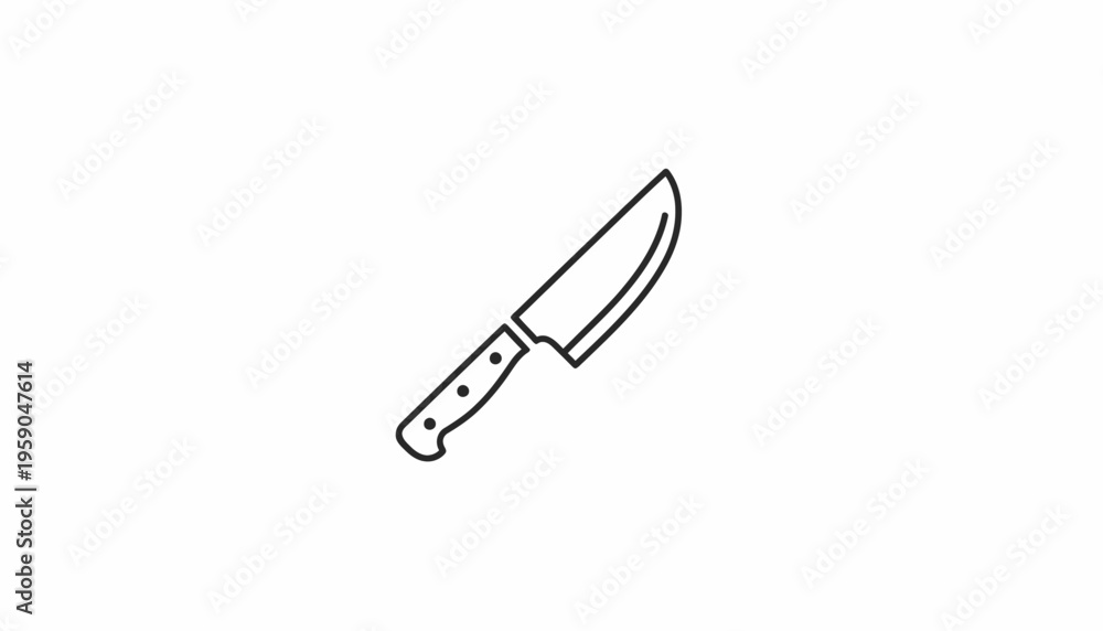Fototapeta premium Simple Line Art Icon of a Kitchen Knife on White Background