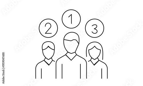 People ranking with numbers 1 2 3 for candidate selection competition and team leader concept.Editable stroke, Vector illustration, Line art Icon, Symbols.