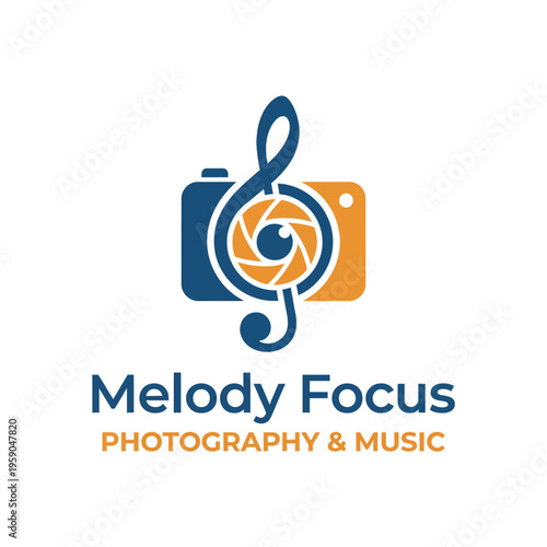 This logo creatively combines a camera and musical symbols, visually representing the intersection of photography and music in a striking and modern design.