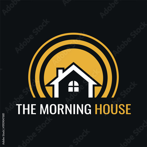 This image captures a vibrant logo design featuring a house silhouette and sun rays, symbolizing comfort and positivity for a morning-themed brand identity.