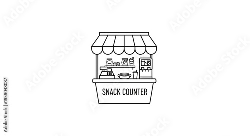 Simple Line Art Icon of a Snack Counter with Awning and Products