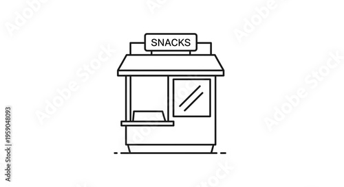 Simple Line Art Icon of a Snack Kiosk with 'SNACKS' Sign