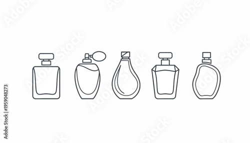 Set of perfume bottles icons, minimalist line art collection