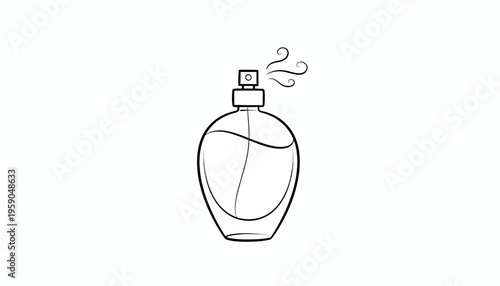 Perfume Bottle Spraying Fragrance Mist - Minimalist Line Art Illustration