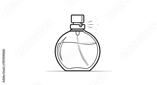 Perfume Bottle Spraying Fragrance Mist - Minimalist Line Art Illustration