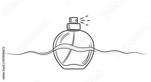 Perfume Bottle Spraying Fragrance with Wavy Line