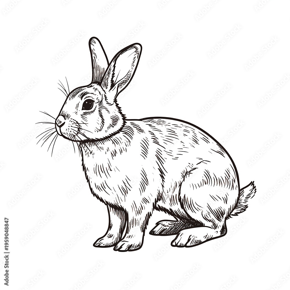 Obraz premium Detailed Line Art of a Sitting Rabbit with Focused Expression.