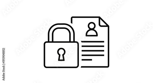 Personal Data Security Icon: Padlock and Document with Person Symbol