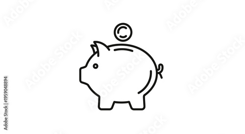 Piggy Bank with Coin Icon - Saving Money, Investment, Financial Growth Concept