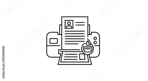 Printer Printing Document with Ink Drop Icon, Office Technology and Workflow Concept