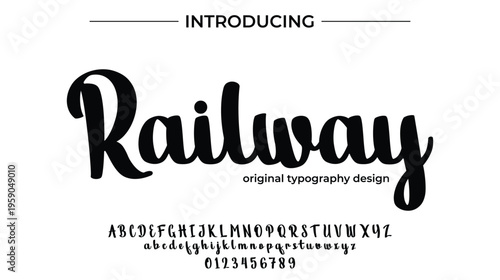 Railway Font Stylish brush painted an uppercase vector letters, alphabet, typeface
