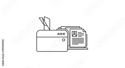 Printer with Documents Icon: Office Equipment and Paperwork Concept