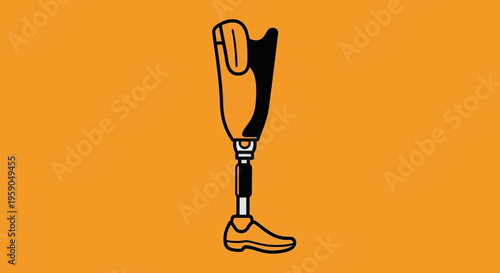 Prosthetic Limb Illustrated In Silhouette Against Vibrant Orange Background for Accessibility Design