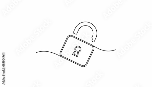 Open Padlock Icon, Security Unlocked, Freedom Concept, Minimalist Line Art