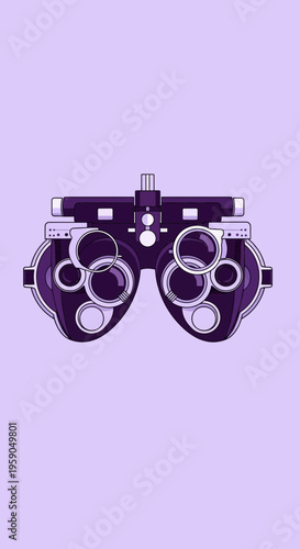 Purple Phoropter Illustration Depicting Vision Care And Eye Examination For Healthcare
