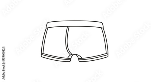 Outline drawing of men's boxer briefs underwear, simple line art, isolated on white background.