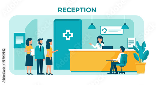Reception Area Illustrative Design for Clinics, Hospitals, and Medical Centers Graphics