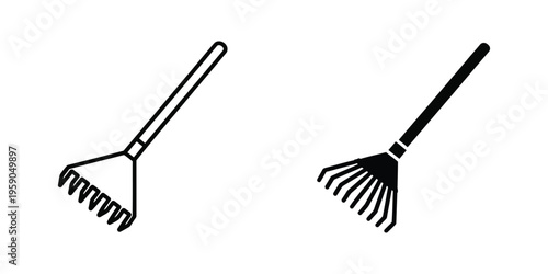 Two different types of garden rakes shown side by side in black and white illustration