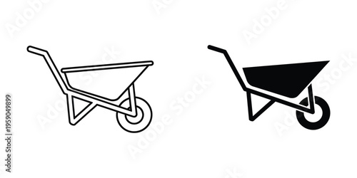 Comparison of empty and filled wheelbarrows in minimalist line art style