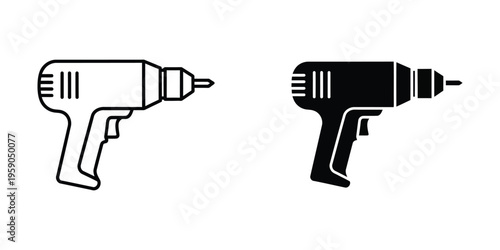 Contrast between a white outline and black filled cordless drill illustration