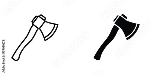 Comparison of a traditional axe and a modern black silhouette axe illustration